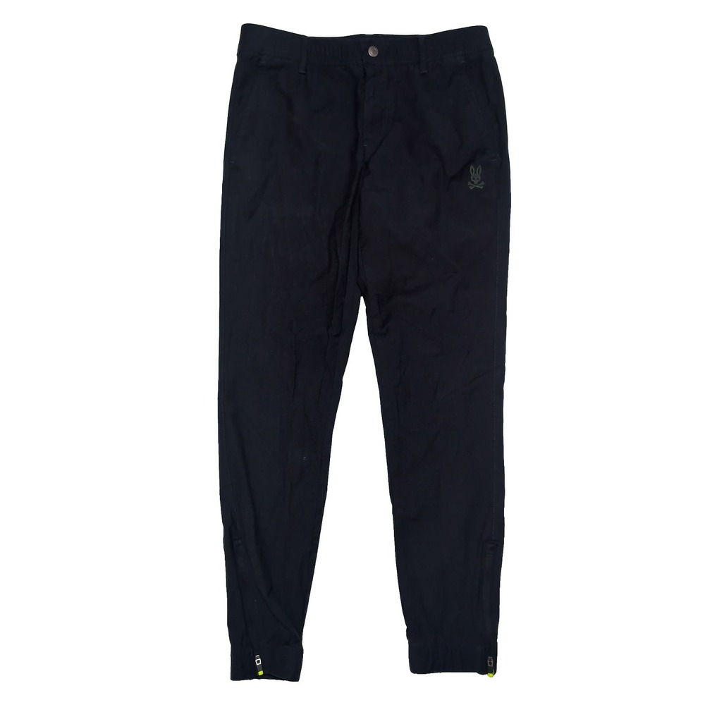 PSYCHO BUNNY Jogger Pants Men 30 Black Excellent B6P395Z1WB Zip Cuffs